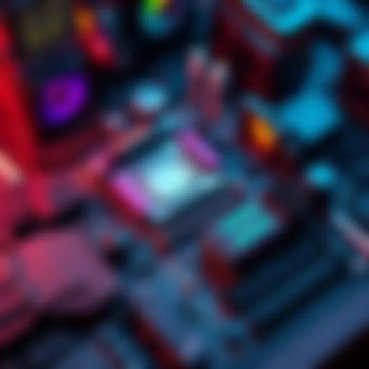 Mid-Range Gaming PC Parts A layout of laptop components used for building a mid-range gaming PC, including an APU, iGPU, and motherboard, on a workbench.