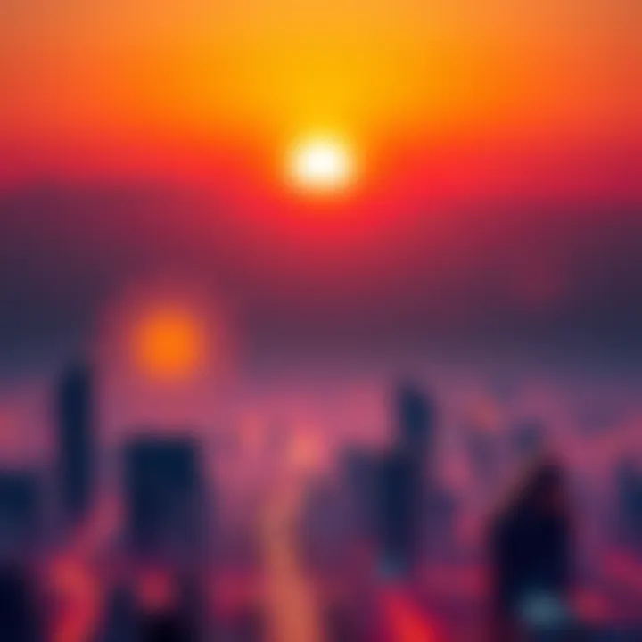 A bright sunrise over a futuristic cityscape, representing hope and growth for the Midnight project as it aims for real-world adoption.