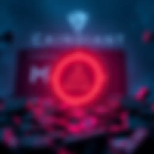 A visual representation of the midnight token, featuring a glowing token symbol against a dark backdrop with a hint of Cardano's logo, illustrating competition in the crypto market.