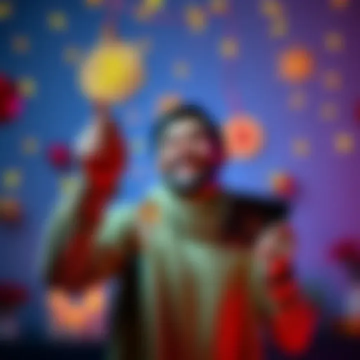 Milestone Celebration for Bitcoin Ownership A person celebrating owning 0.1 Bitcoin, holding a Bitcoin symbol in one hand and a hard wallet in the other, with a joyful expression, surrounded by festive decorations.