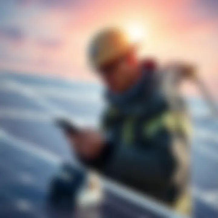 Miner reflects on earnings while operating solar-powered equipment with phones around