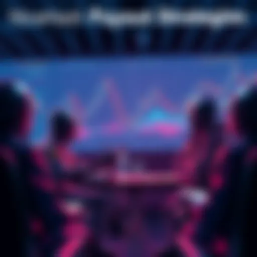 A group of miners discussing strategies for managing NiceHash payouts, with charts showing Bitcoin, stablecoins, and altcoins in the background.