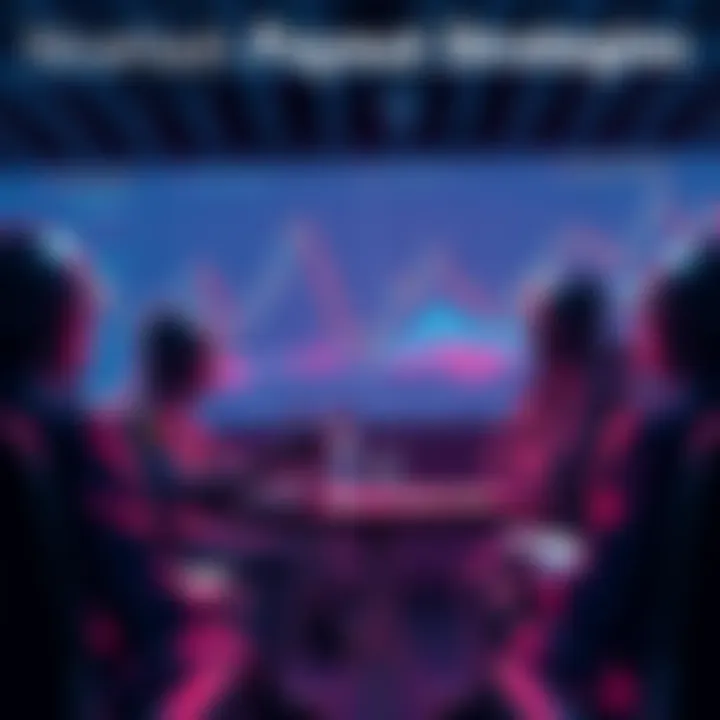 A group of miners discussing strategies for managing NiceHash payouts, with charts showing Bitcoin, stablecoins, and altcoins in the background.