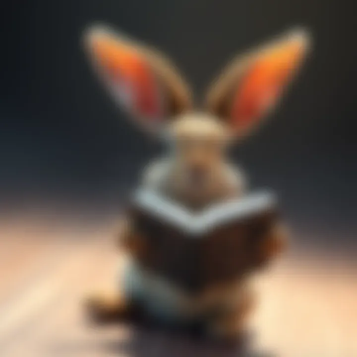A playful rabbit with a book in its paws, symbolizing small creative projects in the Cardano ecosystem