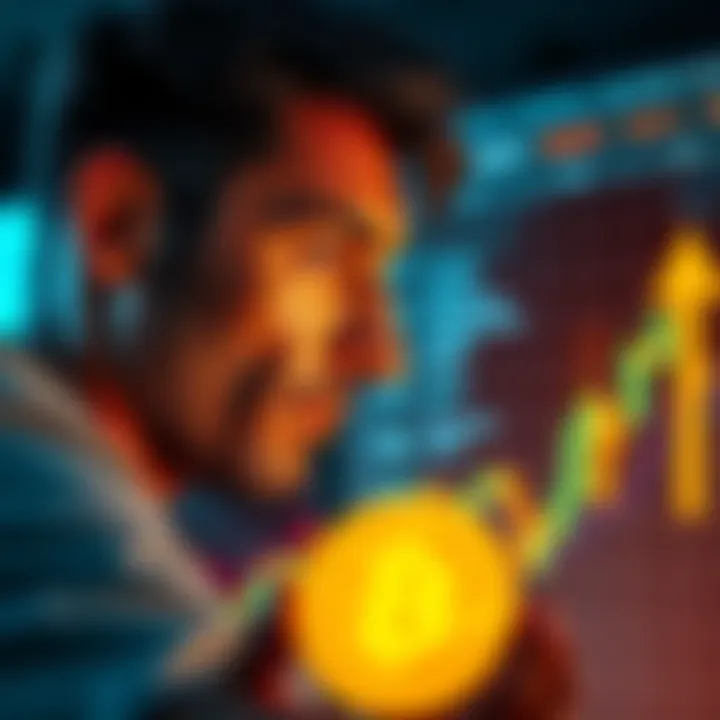 An individual looking at a Bitcoin chart with a thoughtful expression, reflecting on past investment decisions.