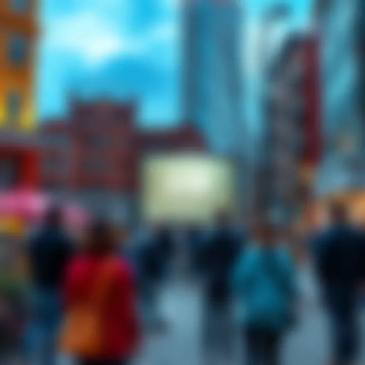 Community members discuss the sudden removal of the 2 AB advertisement in a busy town square.