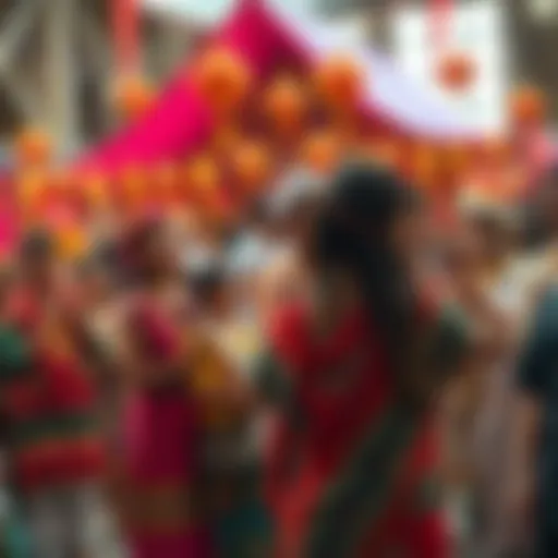 A gathering of diverse people celebrating cultural traditions with music and dance in a lively community setting.