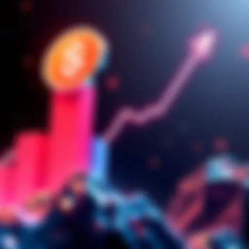 Graphic showing rising bar chart and $MON token symbol on BitMart