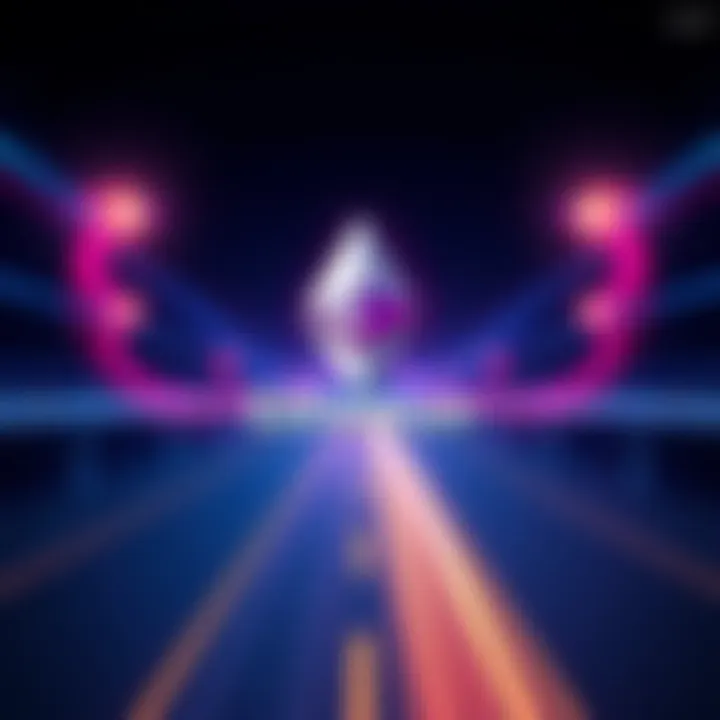 Graphic representation of the MON platform enhancing Ethereum migration with arrows showing speed and efficiency