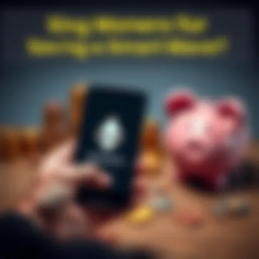 A person holding a smartphone displaying Monero cryptocurrency, with stacks of coins and a piggy bank in the background.