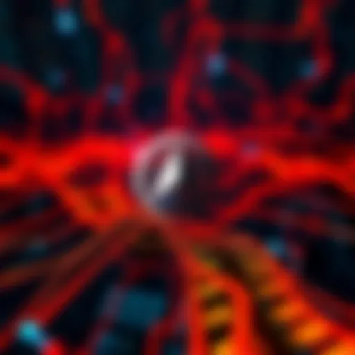 A graphic showing Monero network nodes with data streams like IP addresses and sync times