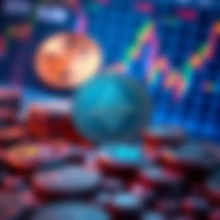 A digital representation of Monero transactions with coins and a graph showing activity, illustrating the ongoing use of the cryptocurrency.