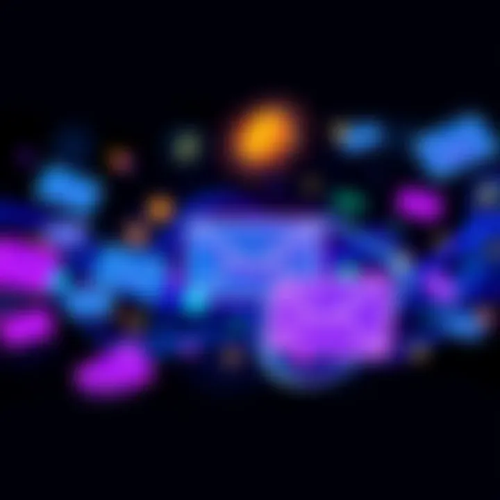 A visual representation of money transferring like email, with digital currency symbols flowing through a network and envelopes symbolizing instant transactions, highlighting no fees.