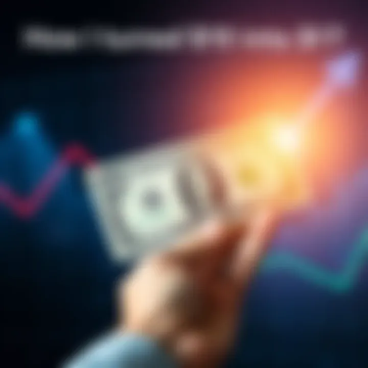 Money transformation A hand holding a ten-dollar bill with a rising graph in the background, illustrating profit growth.