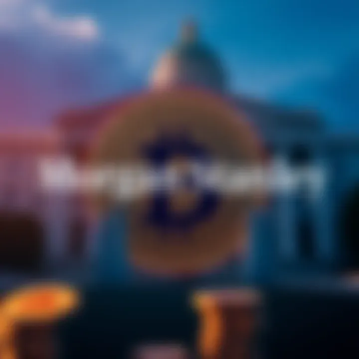 Morgan Stanley logo with an illustration of Bitcoin coins and SEC building in the background