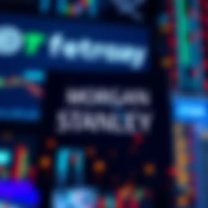 Morgan Stanley logo with digital cryptocurrency icons and E*Trade branding in the background