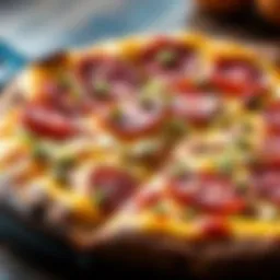 Close-up of a slice of pizza topped with mortadella and pistachio, showcasing its rich colors and textures.