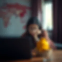 A woman looking worried while using a laptop to navigate Bitcoin transfer issues