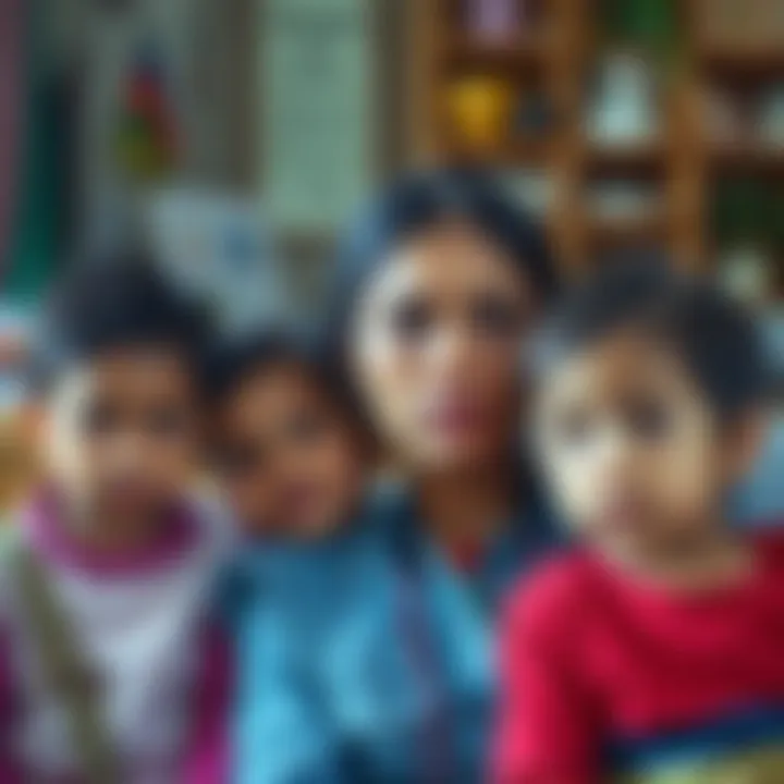 Mother with three children A mother looking worried with her three children sitting beside her, depicting financial struggles