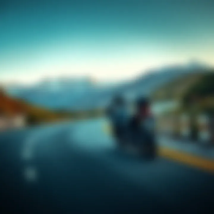 A motorcycle navigating a twisting road with mountains in the background, symbolizing a challenging ride and the journey of resilience.