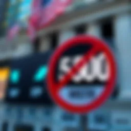 MSTR company logo next to a sign indicating it has been denied inclusion in the S&P 500, symbolizing a setback in the crypto market