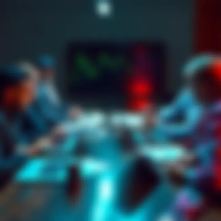 Individuals discussing legal options for Mt Gox bitcoin payments seized by Kraken, with laptops and documents on a table