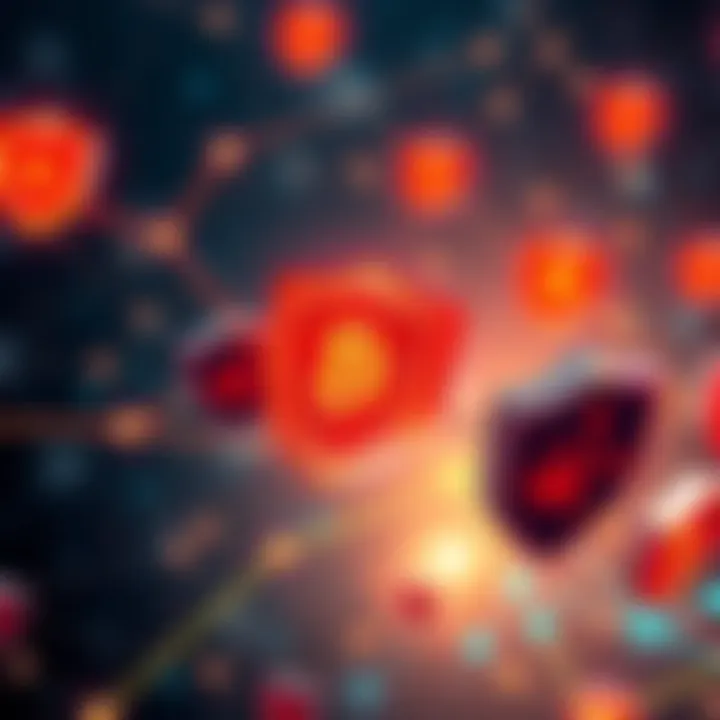 Illustration of interconnected blockchain networks with security shields representing Multi-Chain BFT against quantum threats.