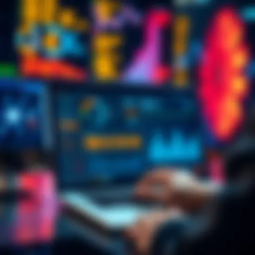 A person using a laptop to monitor multi-chain on-chain data with graphs and alerts displayed on the screen.