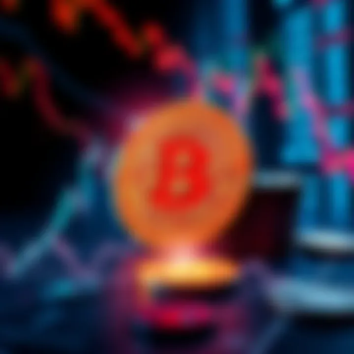 A graphic showing a downward trend in Bitcoin values alongside Nakamoto's logo and a representation of Bitcoin coins.