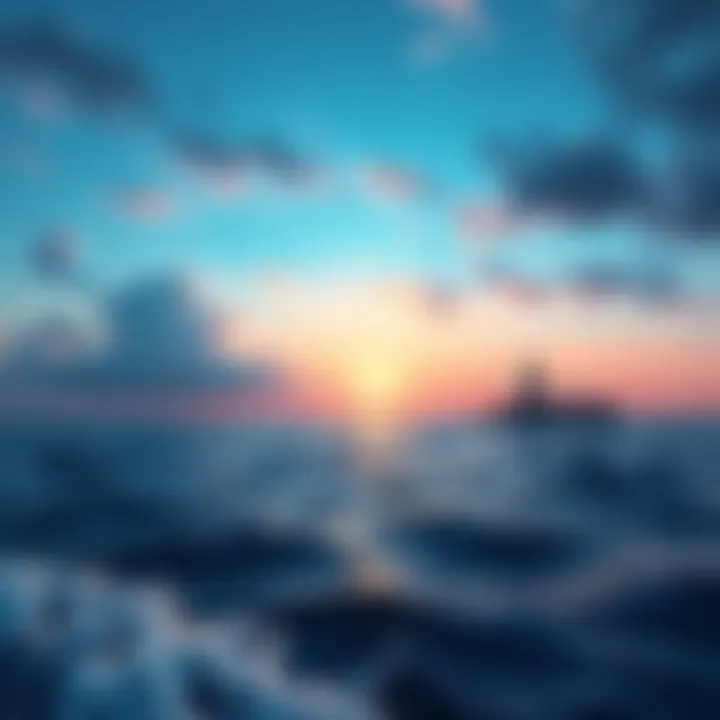 A tranquil ocean scene illustrating the importance of patience in investing, with a distant lighthouse symbolizing guidance through market storms.