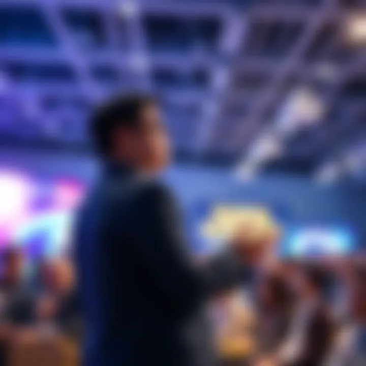 BitMart's CEO Nenter Chow speaking at the Global Blockchain Show with an engaged audience
