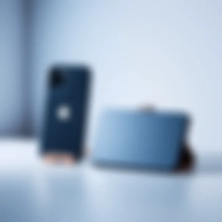 New iPhone Duo with a Navy Blue case and a Taupe folio featuring a kickstand displayed together