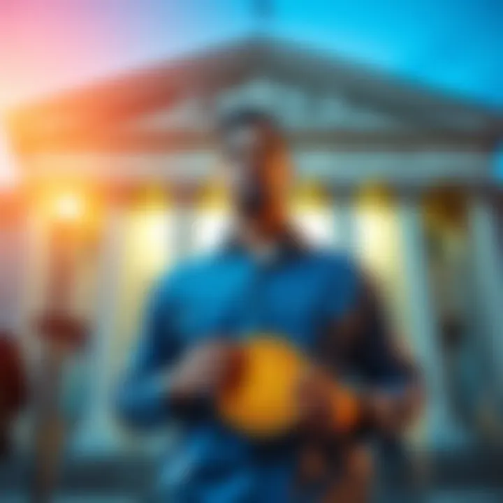 A New Jersey man stands in front of a courthouse holding a Bitcoin symbol, representing his sentencing for buying fentanyl online.