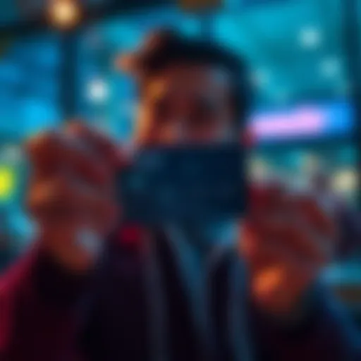A person examining the new card design, looking pleased while holding it in hand