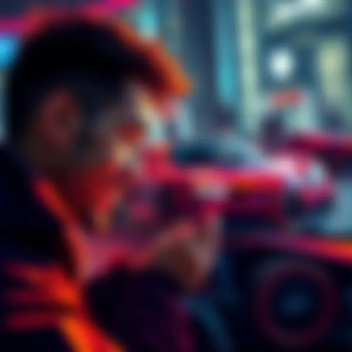 A person looking at their phone, excited about holding 0.05 BTC and dreaming of luxury cars like a Bugatti.