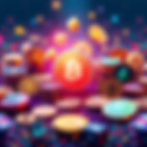 A vibrant graphic showcasing various cryptocurrencies with coins and digital elements, inviting participation in trading and staking on BitMart.