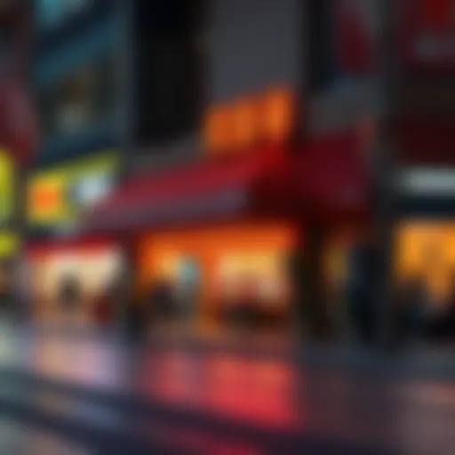 A delivery spot set up near a popular Chinese restaurant, attracting mall visitors looking for food.