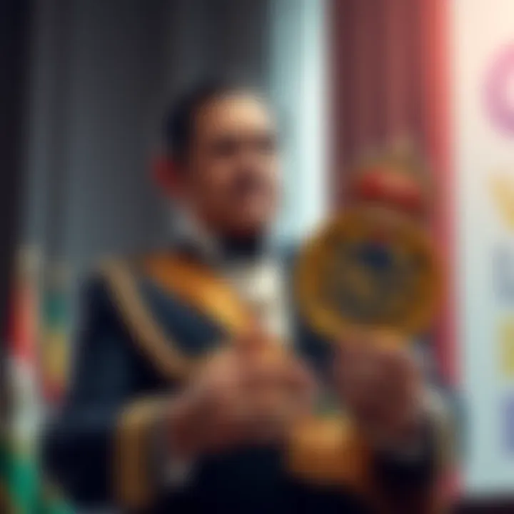 A newly elected mayor in Valencia holding a ceremonial insignia, looking concerned about commission issues.
