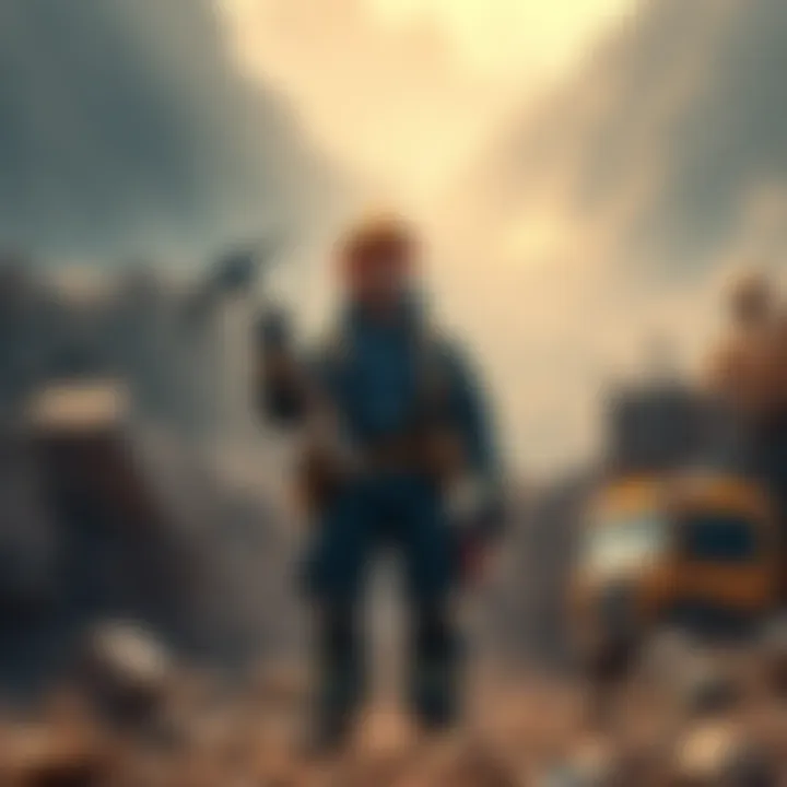 A beginner miner holding a pickaxe standing at a mining site, looking ready to start working.