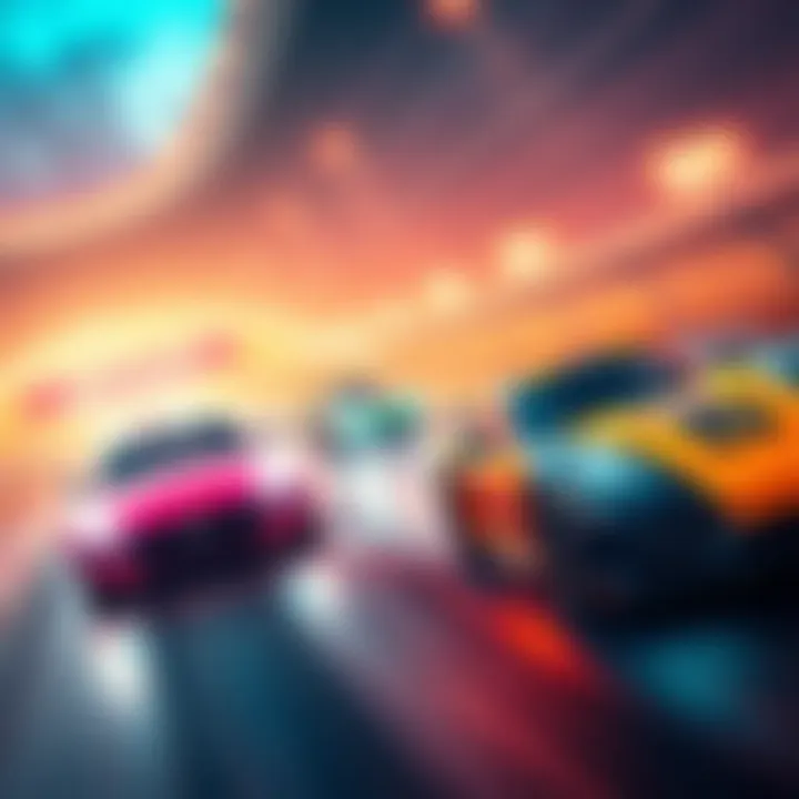 A vibrant racing scene featuring cars on a track, showcasing high-speed action and competitive gameplay.