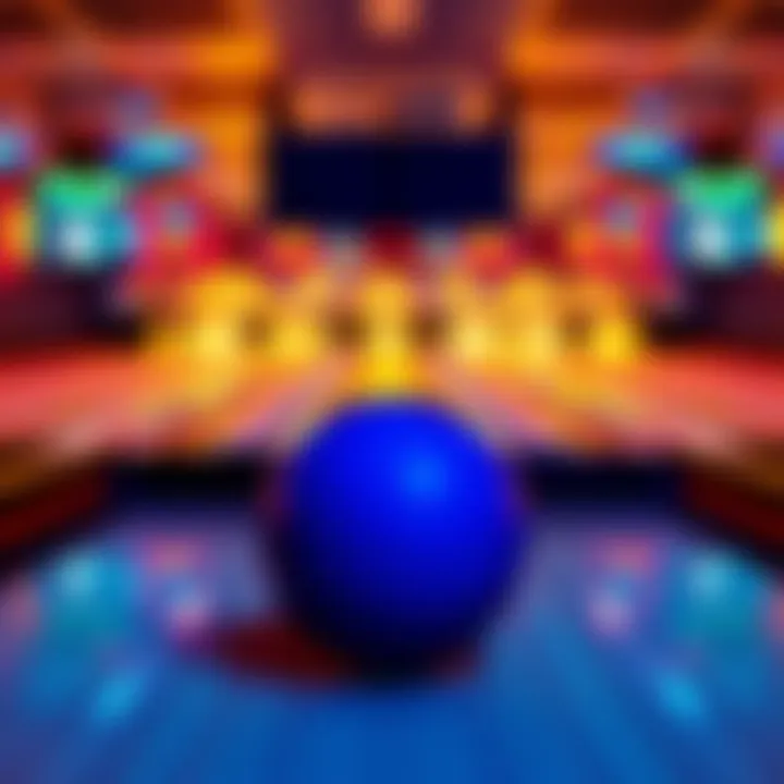 A visual representation of a new bowling scoring system concept, integrating technology and strategy elements, set against a vibrant bowling alley backdrop.