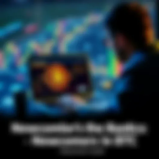 A person looking at a laptop showing Bitcoin graphics and information, symbolizing the journey of learning about BTC.