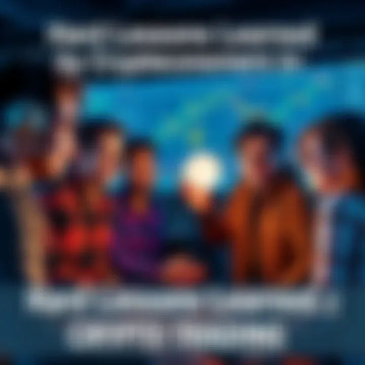 A group of young people discussing cryptocurrency with charts and graphs on a screen, showing excitement and concern about trading decisions.