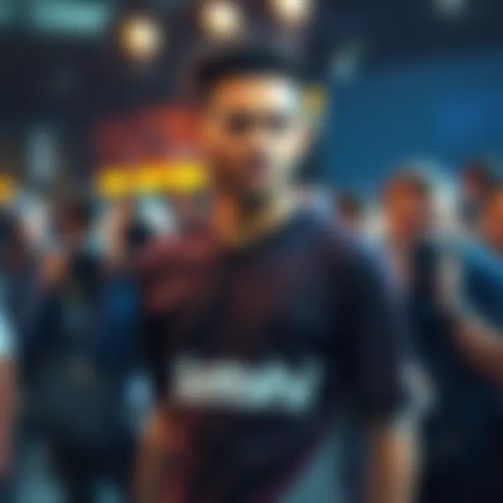 Neymar at a public event showcasing a Satoshi t-shirt, surrounded by fans and cameras