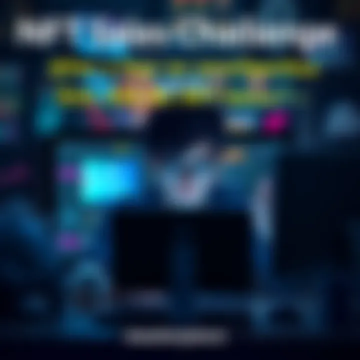 A frustrated NFT creator looking at their computer screen with zero sales on OpenSea after a year of efforts, surrounded by digital art pieces.