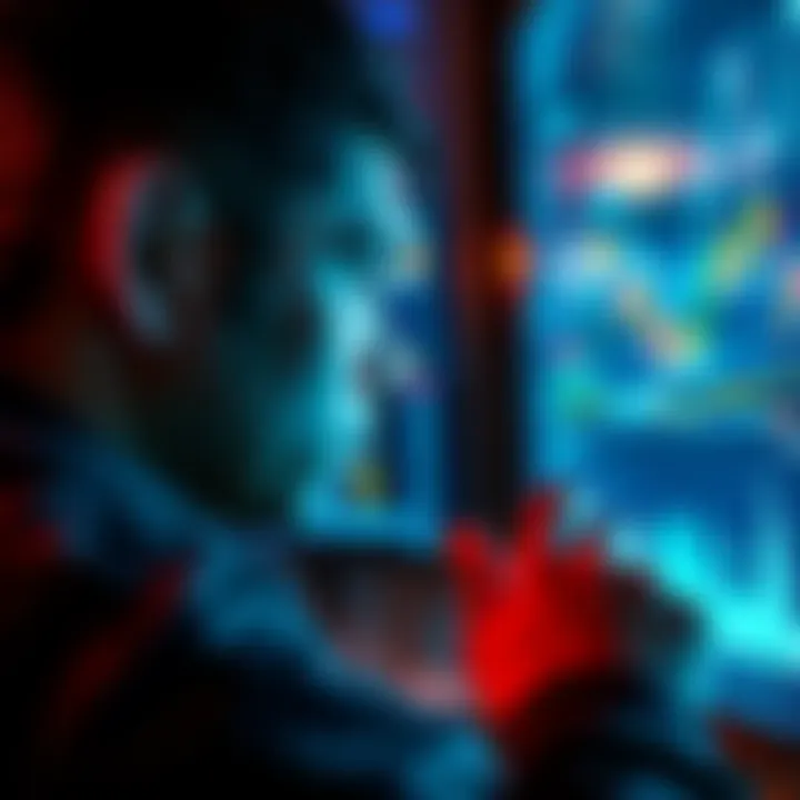 A person looking at cryptocurrency charts with curiosity and intrigue, representing a shift in perspective about crypto investments.