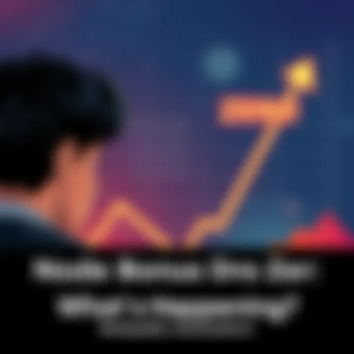 Illustration showing a declining graph indicating a drop in node bonus, with a worried person looking at it.