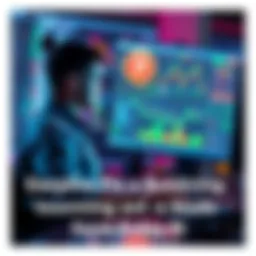 A person sitting at a computer, managing a node to receive additional Pi coins, with charts and graphs displayed on the screen