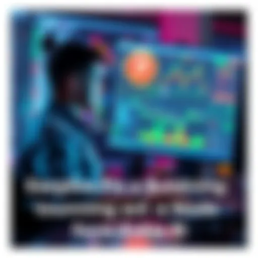 A person sitting at a computer, managing a node to receive additional Pi coins, with charts and graphs displayed on the screen