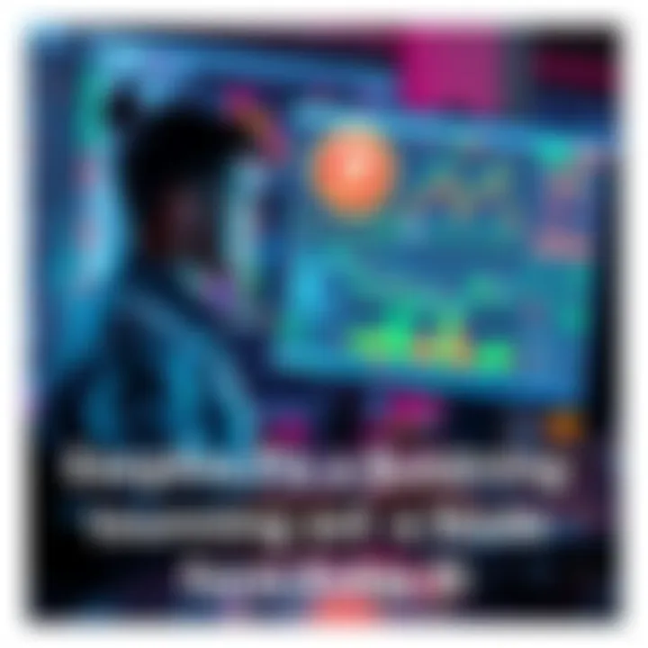 A person sitting at a computer, managing a node to receive additional Pi coins, with charts and graphs displayed on the screen